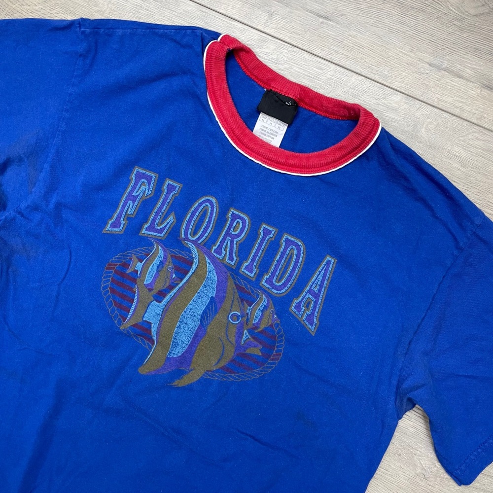 Florida T-Shirt Unisex Medium Blue Fish Graphic Souvenir Vintage Style
